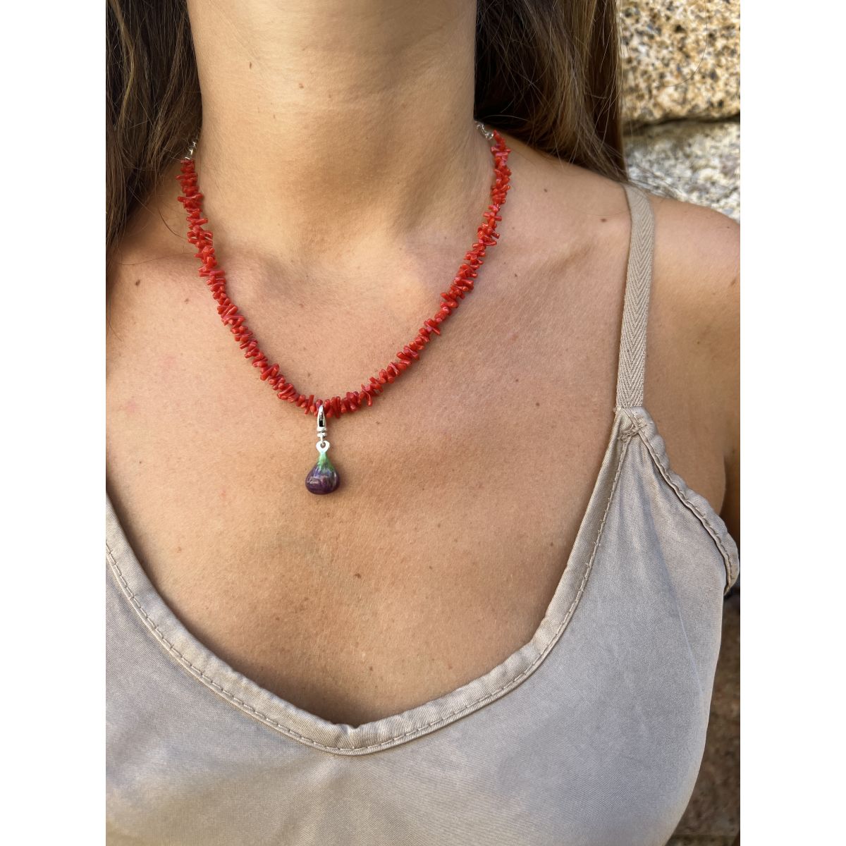 Ras de cou chaîne fine brins de corail Fixings and fastenings - 9