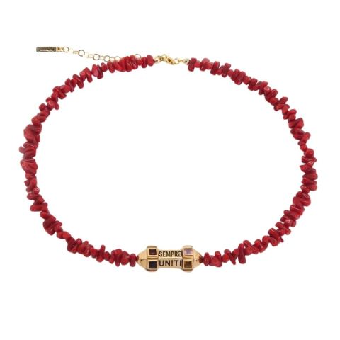 Ras de cou en corail rouge "Sempre Uniti Bella Vita"