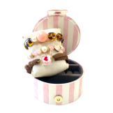 Boîte à bijoux ronde "Nanarella" rose et blanche