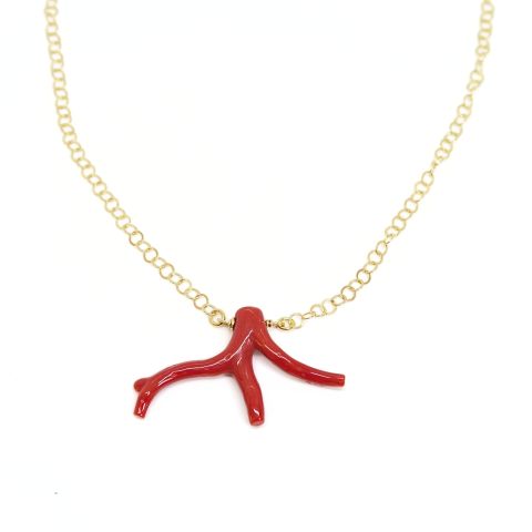 Ras de cou chaine fine avec grande branche de corail
