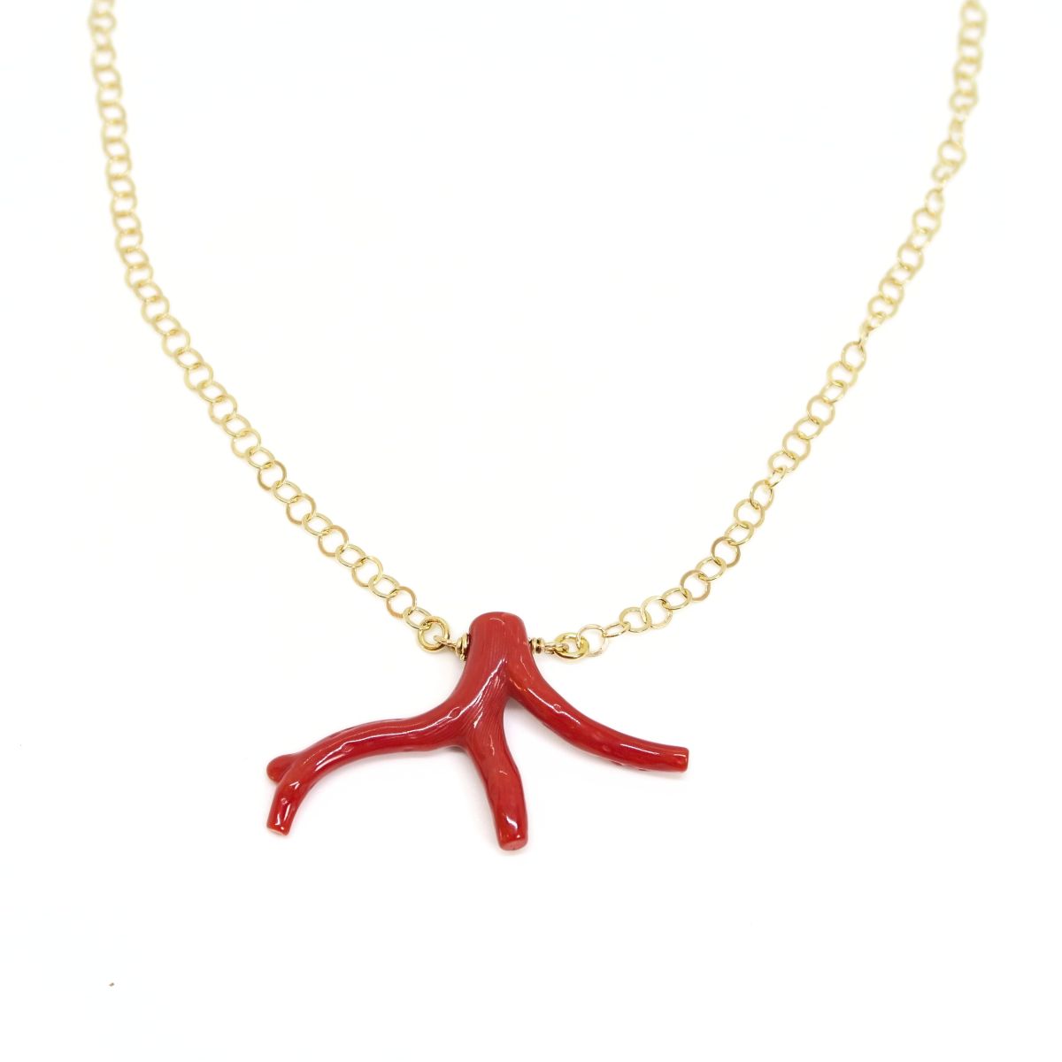 Ras de cou chaine fine avec grande branche de corail